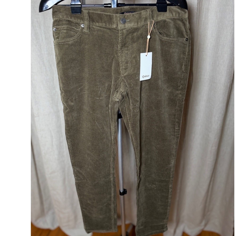 Quince Organic Corduroy Pants Mens 32x30 Seaweed Green Straight Leg NWT Preppy